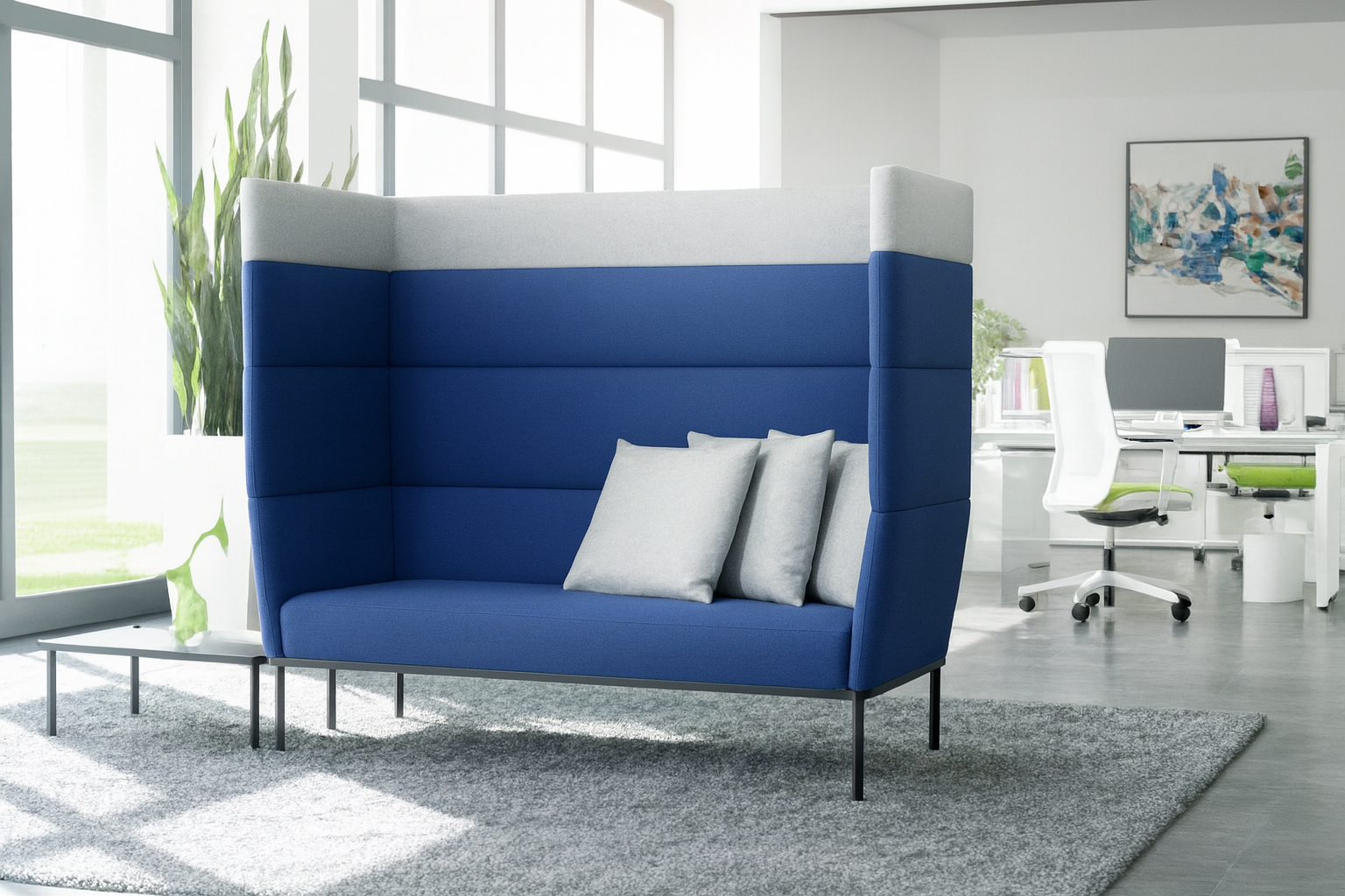 Acoustic Sofa Dubai – modern high-back privacy sofa with noise reduction UAE