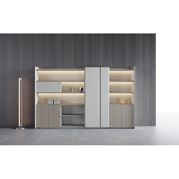 Executive Cabinet with Shelves Dubai – modern wood-and-white office storage UAE