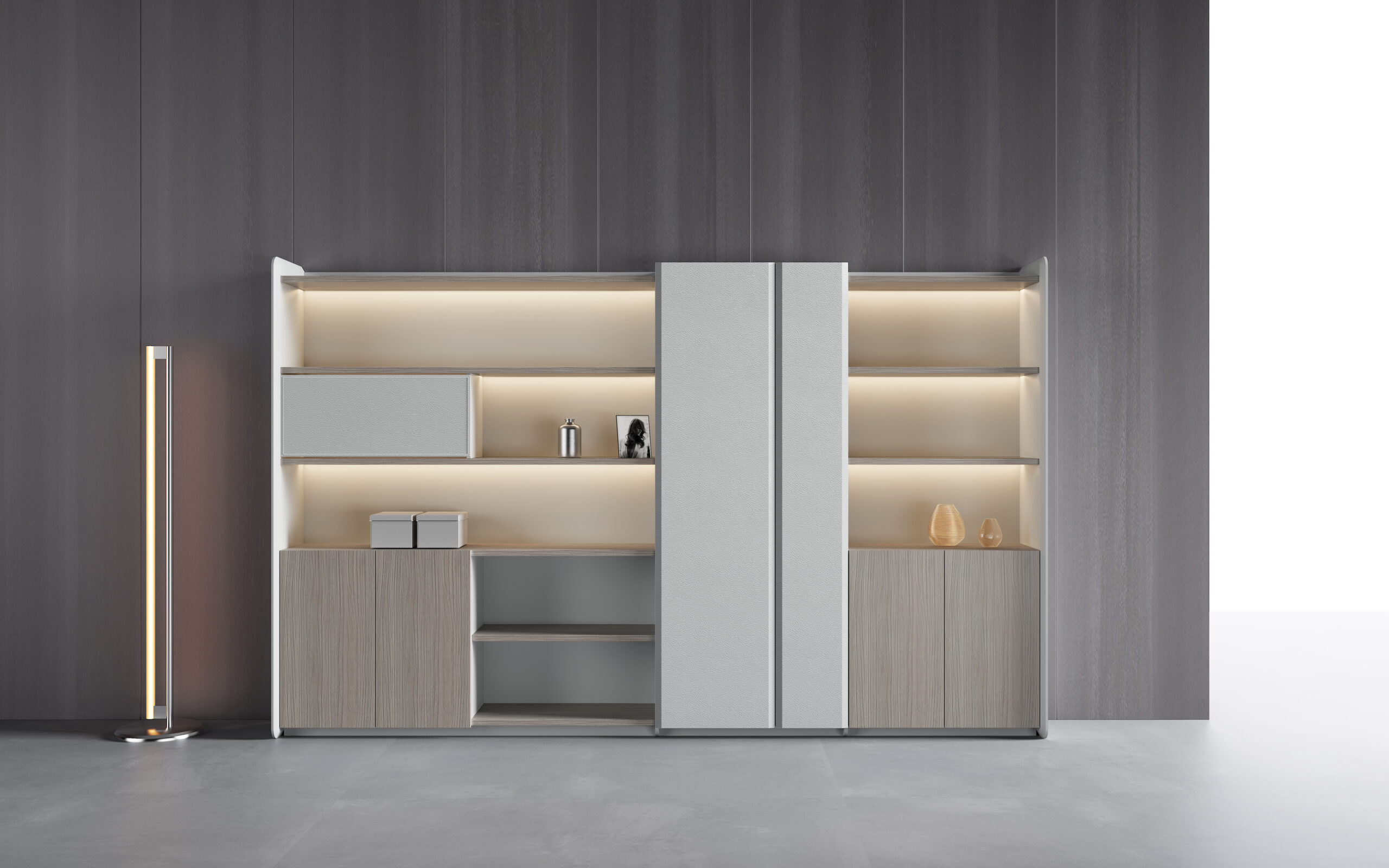 Executive Cabinet with Shelves Dubai – modern wood-and-white office storage UAE