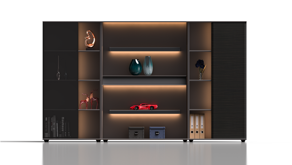 Executive Contemporary LED Cabinet Dubai – modern office storage with LED shelves UAE